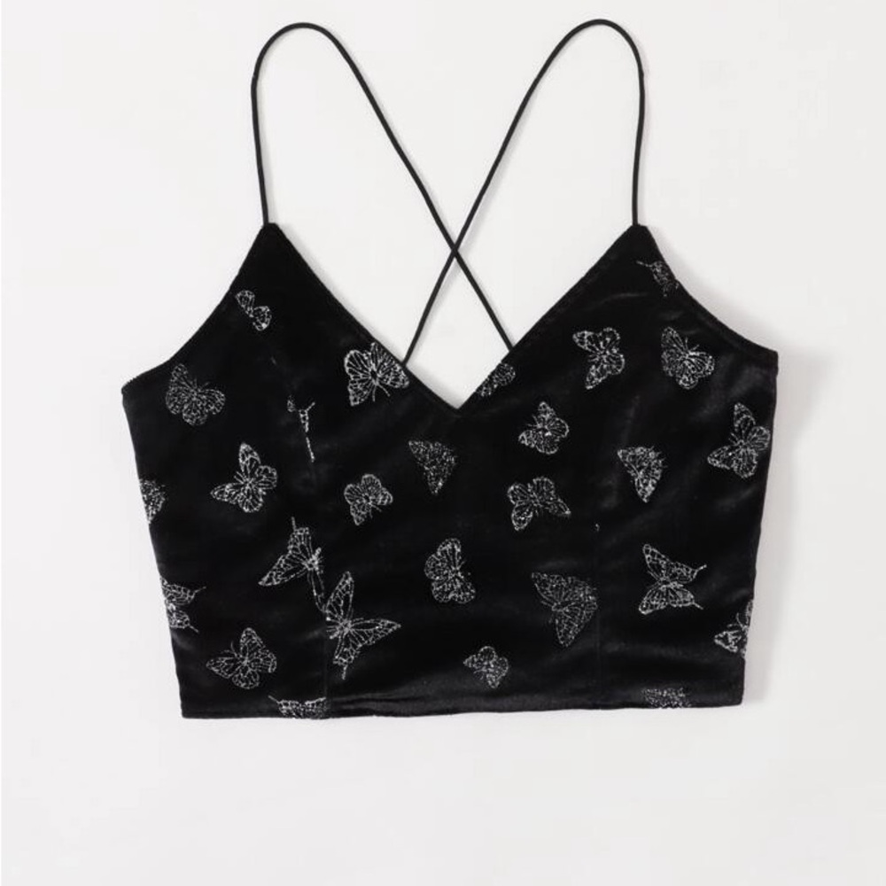 Butterfly Pattern Crop Velvet Cami Top